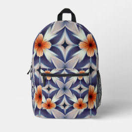 Trillende Blauwe en Oranje Steruitbarsting Bloemmo Bedrukte Rugzak