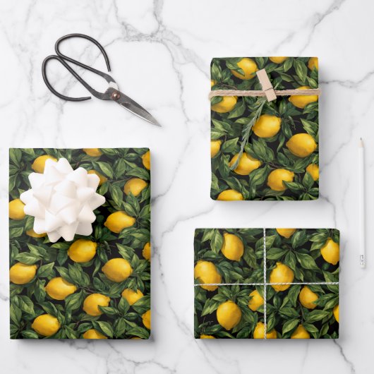 Trillende Citroen Citrus Boom Patroon Inpakpapier Vel (Voorkant)