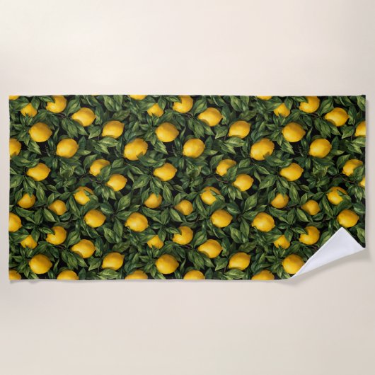 Trillende Citroen Citrus Boom Patroon Strandlaken (Voorkant)