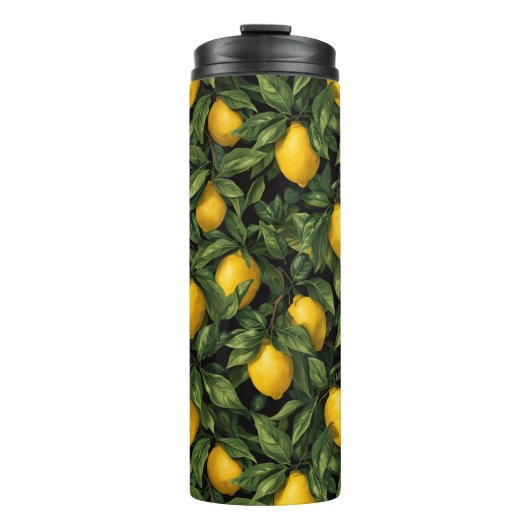 Trillende Citroen Citrus Boom Patroon Thermosbeker (Voorkant)