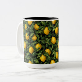 Trillende Citroen Citrus Boom Patroon Tweekleurige Koffiemok