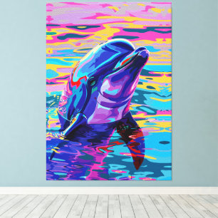 Trillende Dolfijn – Kleurrijke Oceaandroom Canvas Afdruk