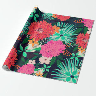  trillende Floral verf Navy-Blue Design Cadeaupapier