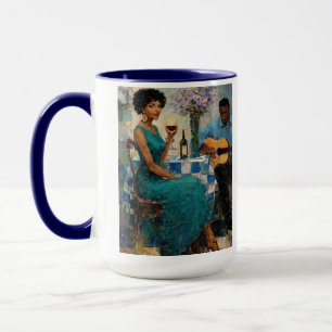 Trillende Jazzvrouw Teal Bistro Kunst Mok