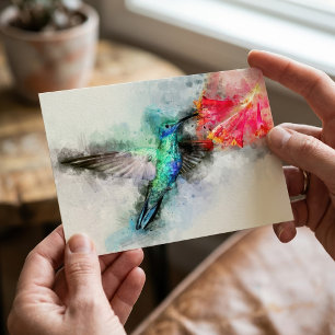 Trillende Kolibrie Aquarel Bloem Kunstprint Briefkaart