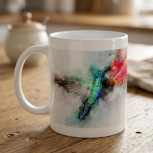 Trillende Kolibrie Aquarel Bloem Kunstprint Koffiemok