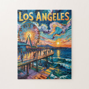 Trillende Los Angeles Pier Zonsondergang Van Gogh Legpuzzel