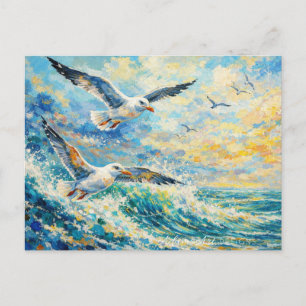Trillende meeuwen boven oceaangolven Impressionist Feestdagenkaart