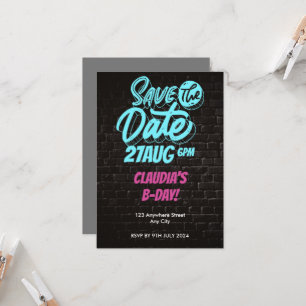 Trillende Neon Bakstenen Muur Verjaardag Save the Kaart