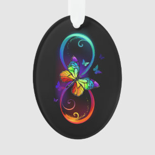Trillende oneindigheid met regenboogvlinder op zwa ornament