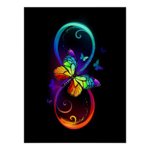 Trillende oneindigheid met regenboogvlinder op zwa perfect poster