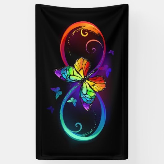Trillende oneindigheid met regenboogvlinder op zwa spandoek (Verticaal)