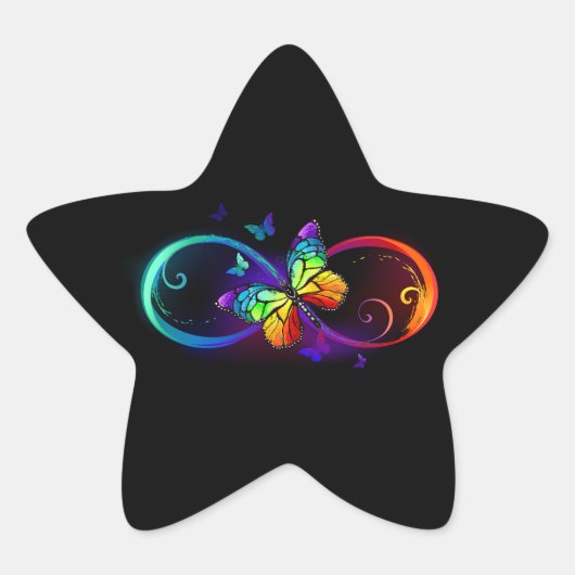 Trillende oneindigheid met regenboogvlinder op zwa ster sticker (Voorkant)