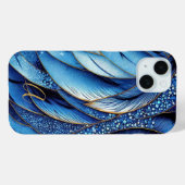 Trillende saffierblauwe gouden veren met monogram Case-Mate iPhone case (Achterkant (horizontaal))