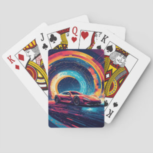Trillende sportwagen in een dynamische abstracte k pokerkaarten