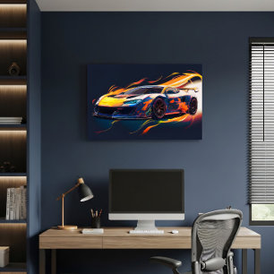 Trillende Supercar Racing Digitale Vlammen Canvas Afdruk
