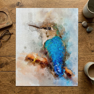 Trillende waterverf kolibrie vogel op een tak legpuzzel