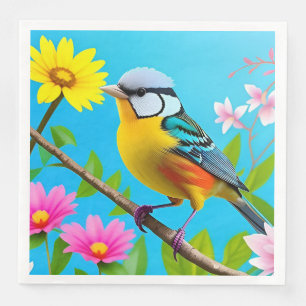 Trillende zangvogel op een bloeiende tak servet