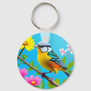 Trillende Zangvogel op een Bloeiende Tak Sleutelhanger