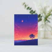 Trillende Zonsondergang Boom en Bloedmaan Briefkaart (Staand voorkant)