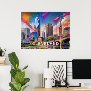 Trilliante abstracte kunst van de skyline van Clev Poster