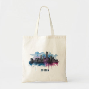Trilliante waterverfspat van de Bostonse skyline Tote Bag