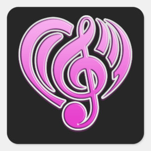 Trillingen Muzikale Liefde Roze Hart Muzieknoot DJ Vierkante Sticker