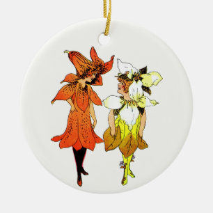 Trillium en Tiger-Lily, Whimsical Flower Book Art Keramisch Ornament