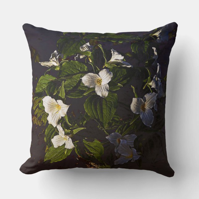 Trillium Flowers Graphic Gedempt Donkere kleuren Kussen (Voorkant)