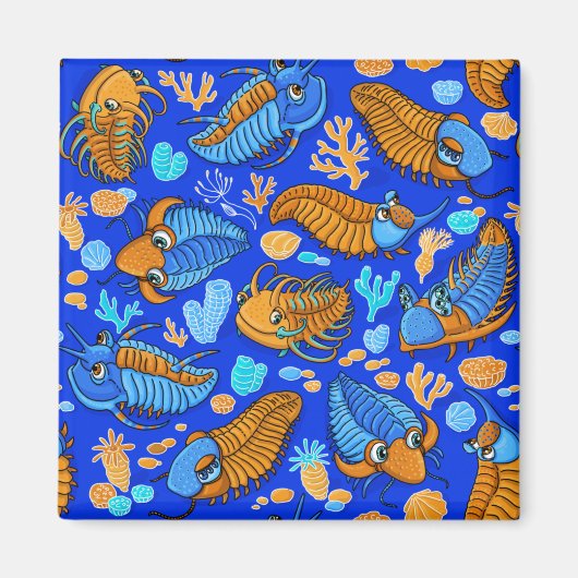 Trilobites op donkerblauwe achtergrond (kinder pat magneet (Voorkant)