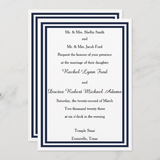 Trim double marine -5x7 Faire-part de mariage (Devant / Derrière)