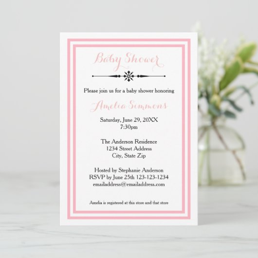Trim rose double - Invitation Baby shower 5x7 (Debout devant)