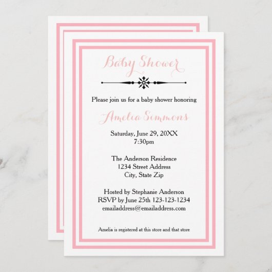 Trim rose double - Invitation Baby shower 5x7 (Devant / Derrière)
