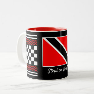 Trinidad en Tobago Vlag met je naam erop Tweekleurige Koffiemok