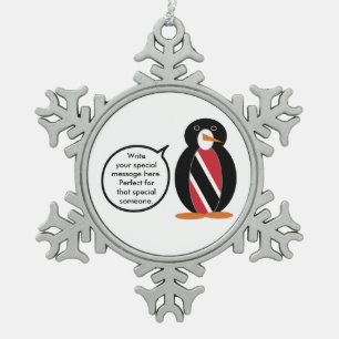 Trinidad en Tobago Vlag pratende Mevrouw Pinguïn Tin Sneeuwvlok Ornament