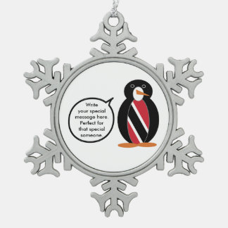 Trinidad en Tobago Vlag pratende Mevrouw Pinguïn Tin Sneeuwvlok Ornament