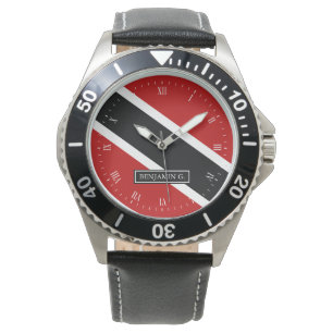 Trinidad Flag Aangepaste naam Horloge