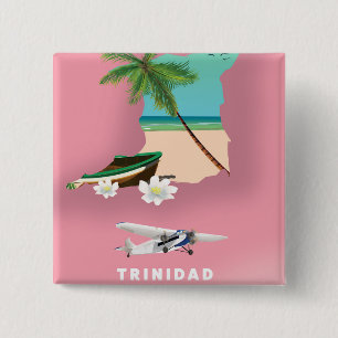 Trinidad kaart geïllustreerde reisposter. vierkante button 5,1 cm