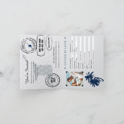 Trinidad Tobago Blauwe Palm Tree Wedding Passport (Binnen)