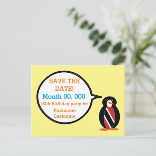 Trinidad Tobago die mevr. Penguin praat, sparen de Aankondigingskaart (Staand voorkant)