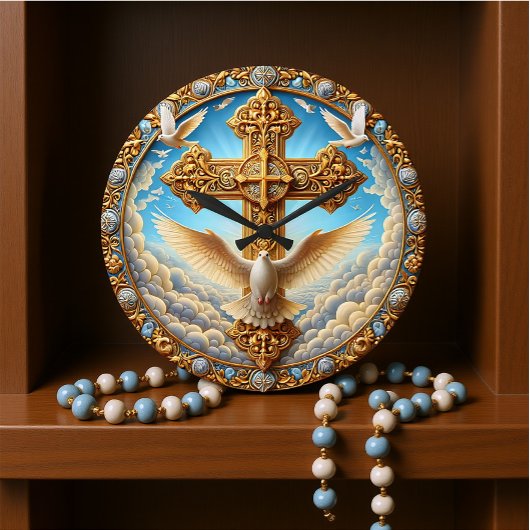 Trinity Dove Cross Golden Wall Grote Klok