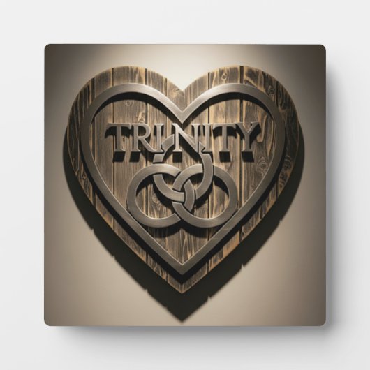 TRINITY Heart — Rustic Wooden Symbol Plaque (Devant)