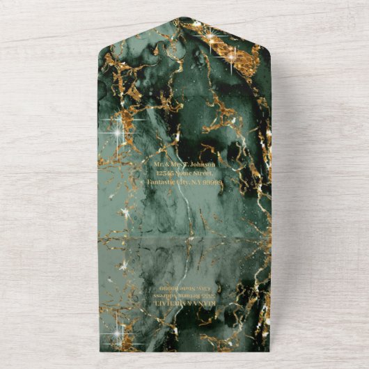 Trinity Mack Marmer Glitter Bruiloft ID644 All In One Uitnodiging (Buitenkant)