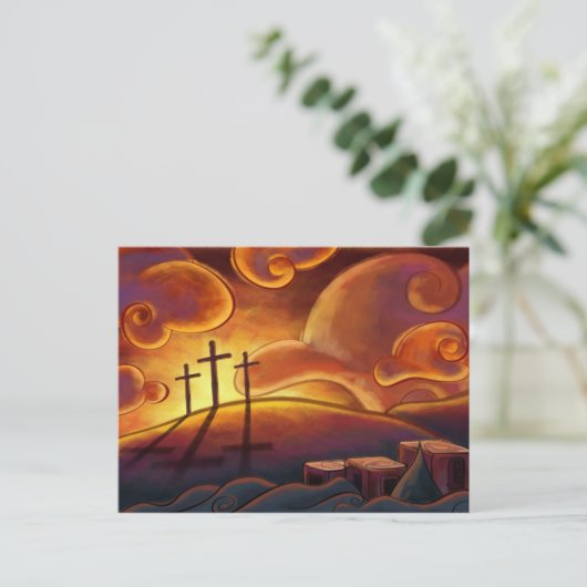 Trinity - Triple Cross op zonsondergang Briefkaart (Staand voorkant)
