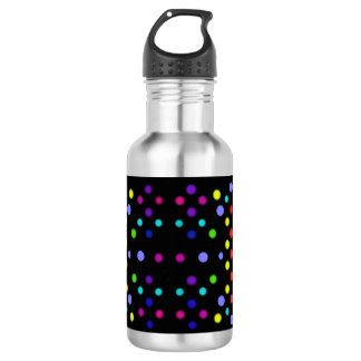 Trinkflasche, mit Punkten auf schwarzem Grund. Waterfles