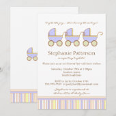 Trio Carriage Triplet Baby Boys Shower Invitation (Devant / Derrière)