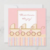Trio Carriage Triplet Girl Baby shower Invitation Kaart (Achterkant)