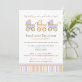 Trio Carriage Triplet Girl Boys Shower Invitation (Debout devant)