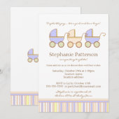 Trio Carriage Triplet Girl Boys Shower Invitation (Devant / Derrière)