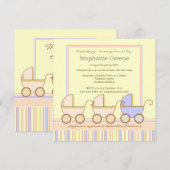 Trio Carriage Triplet Girls Boy Shower Kaart (Voorkant / Achterkant)